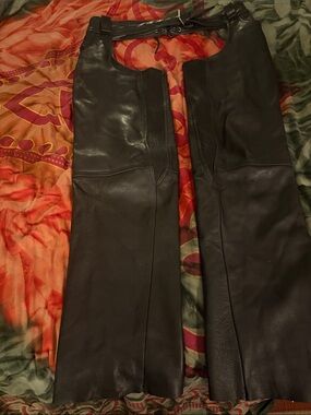 Men's Black Leather Chaps with Elastic Panels
